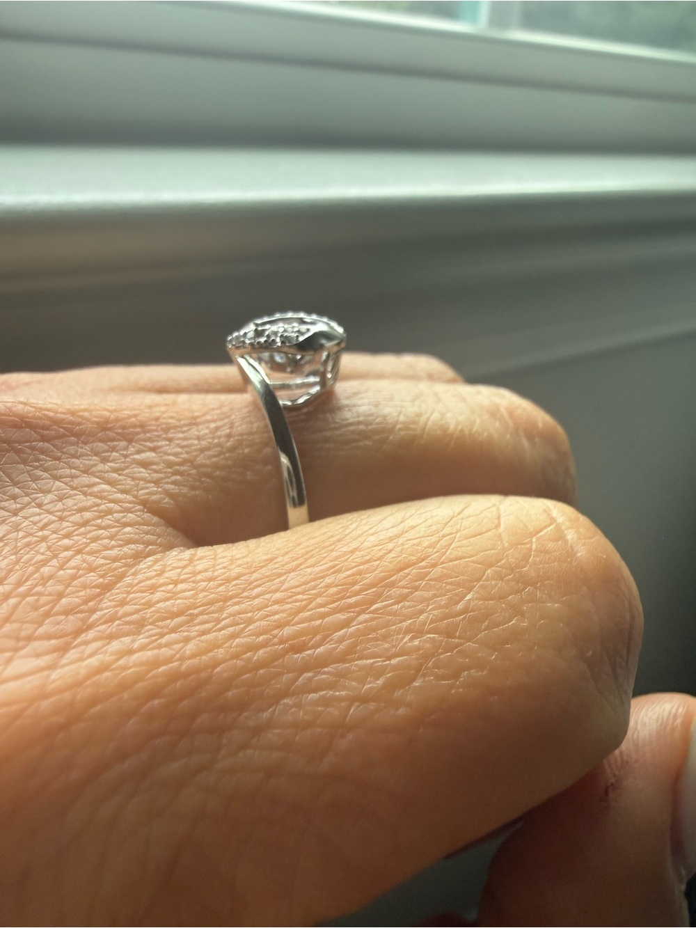 NEW! 14k White Gold Crystal Solitaire Halo Ring - Floating Center Stone - Picture 6 of 12